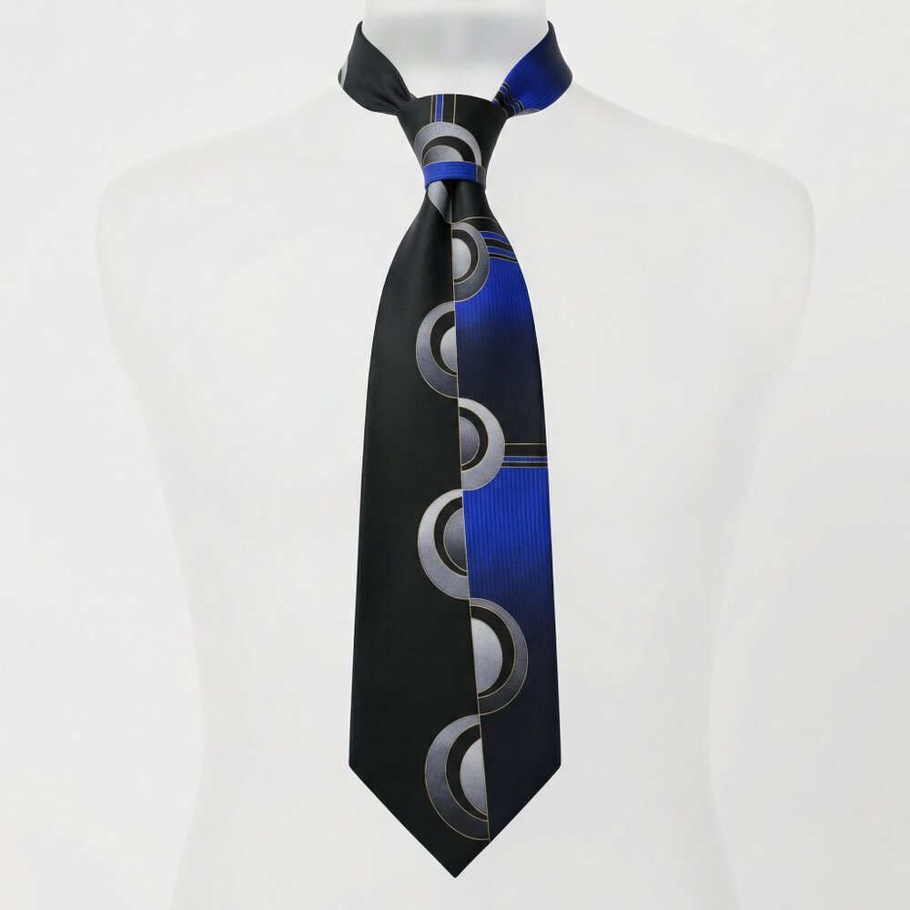 Giorgio‎ Brutini Silk Mens Tie Geometric Half Circles Black/Blue/Grey Silk Tie